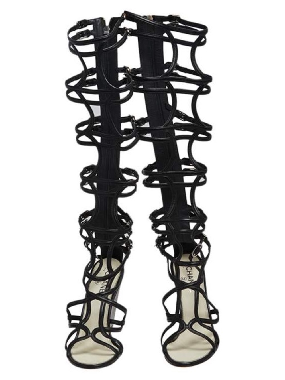 CHANEL Black Over-the-Knee Strappy Gladiator Boots